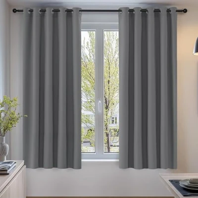 Afbeelding van Deconovo Verduisteringsgordijnen, 2 stuks, 138 x 168 cm, zwaar, robuust, met ringen, warmte isolerend, lichtgrijs