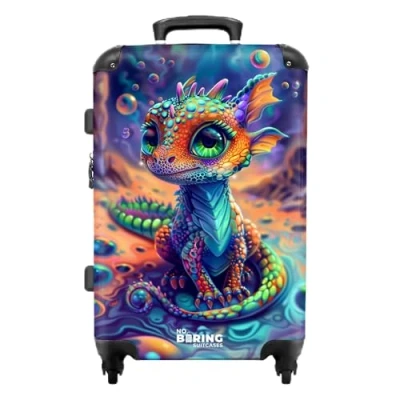 Afbeelding van NoBoringSuitcases.com® Koffer groot Rolkoffer lichtgewicht Kleurrijk draakje in fantasiewereld Reiskoffer met 4 wielen Grote trolley XL 20 kg bagage