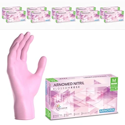 Afbeelding van ARNOMED Roze wegwerphandschoenen, nitril handschoenen, maat M, wegwerphandschoen 1000 stuks (10 dozen), poedervrij en latexvrij, wegwerphandschoenen in XS, S, M &amp; L