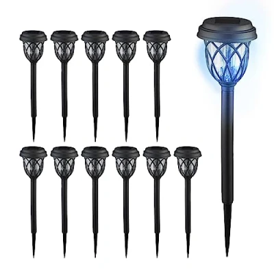 Afbeelding van Relaxdays solar tuinlampen lantaarns met grondpen 42 cm led buitenlampen zwart Pak van 12