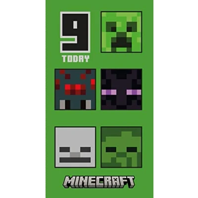 Afbeelding van Danilo Promotions Limited Minecraft verjaardagskaart 9 jaar recyclebaar klimaatvriendelijk officieel gelicentieerd