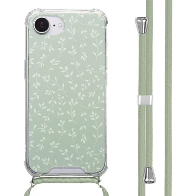 Afbeelding van imoshion Hoesje Geschikt voor iPhone 16e Design met Koord Smoke Green Flowers