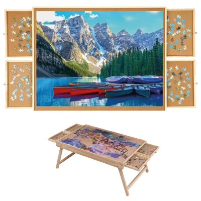 Afbeelding van DIYdash Puzzeltafel met Opbergsysteem 4 lades 1500 stukjes Houten Puzzebord Puzzelplank Puzzelmap Portapuzzle Puzzelplaat