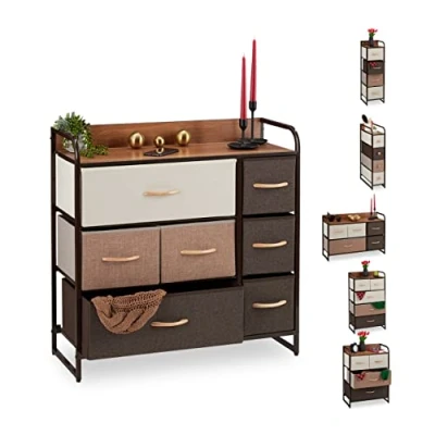 Afbeelding van Relaxdays ladekast stof ladenkast commode bijzetkast bruin 4 tot 7 lades C