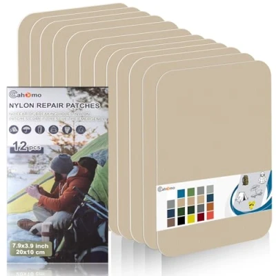 Afbeelding van Cahomo Reparatiepleisters van nylon, zelfklevend, waterdicht, 20 x 10 cm, voor jassen, tenten, bovenkleding, donkerbeige, 12 stuks