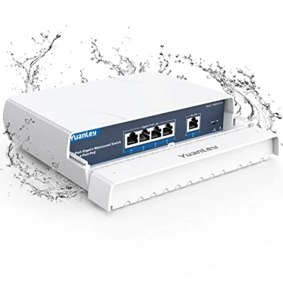 Afbeelding van YuanLey 4 poorts Gigabit PoE Switch Waterdicht Buiten Ethernet Onbeheerde Netwerkschakelaar met VLAN functie, 78W Geïntegreerd Watt, IEEE802.3af/at Ondersteuning Plug &amp; Play
