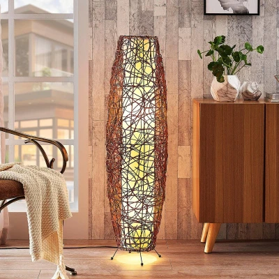 Afbeelding van Lindby vloerlamp 2lichts rotan, stof, metaal H: 111 cm E14 bruin, wit