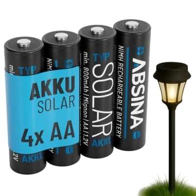 Afbeelding van ABSINA 4 stuks AA oplaadbare zonne batterijen 800 mAh 1,2 V NiMH met lage zelfontlading batterij voor lampen op energie