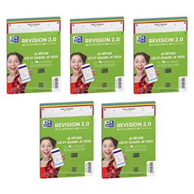 Afbeelding van OXFORD Verpakking met 32 Bristol Revision 2.0 kaarten, geperforeerd, 148 x 210 mm, A5, Q5/5 verschillende kleuren