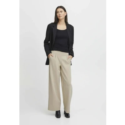 Afbeelding van ICHI IHKATE SUS Long Wide PA2 Stoffen broek voor dames, hoge taille, elastisch, wijde pasvorm, 151308/Doeskin