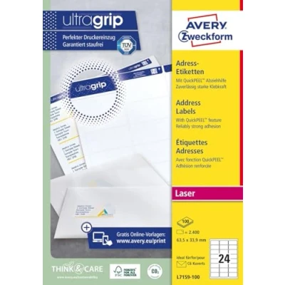 Afbeelding van Etiket Avery L7159 100 63.5x33.9mm wit 2400stuks