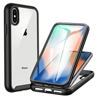 Afbeelding van CENHUFO Compatibel met iPhone X/XS hoesje, ingebouwde schermbeschermer van militaire kwaliteit, schokbestendige doorzichtige hoes, 360 beschermhoes voor 5,8 inch zwart
