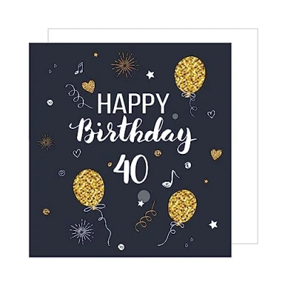 Afbeelding van Edition Seidel GZQ100 40 wenskaart voor de 40e verjaardag, vierkant, met envelop, ballonnen, zwart/goud