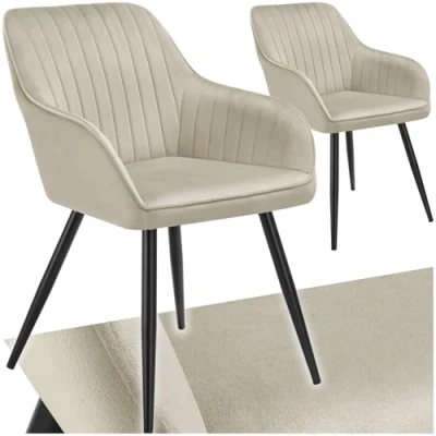 Afbeelding van tectake® 2 x Stoel Marilyn Elegante Fluwelen Gestikte Eetkamerstoelen in Creme/Zwart