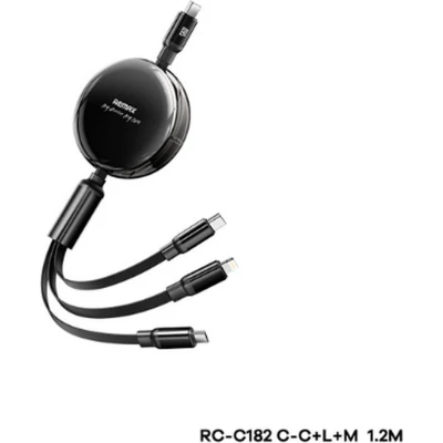 Afbeelding van Remax RC C182 USB Kabel 3in1 C/Micro/Iphone Output 1.2m 100W Zwart