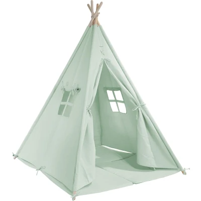 Afbeelding van Sunny Alba Tipi Tent Pastel Groen Wigwam Speeltent met ramen 120x120x160cm Kussen kleed