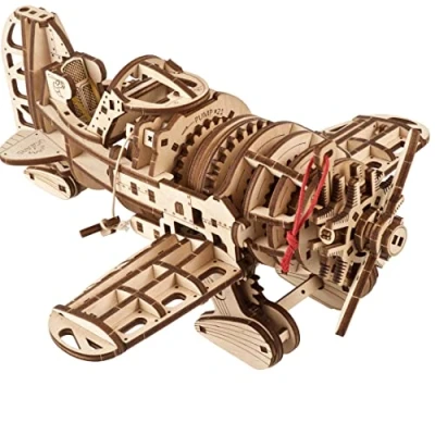 Afbeelding van UGEARS Krachtige houten bouwset, gekke horzelvliegtuig, modelbouwset uit de jaren 30, 3D puzzel, puzzel voor volwassenen, DIY retro vliegtuig met veermotor
