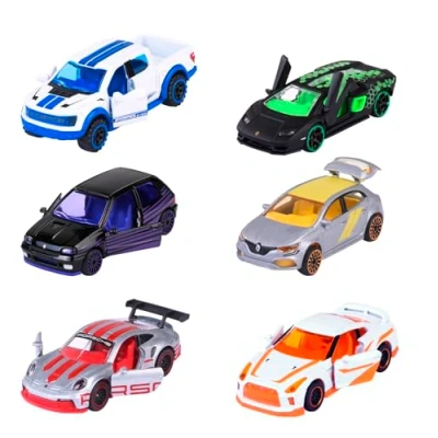 Afbeelding van Majorette Miniatuurauto uit de gelimiteerde editie 10 met 6 verschillende versnellingen (Renault, Porsche, Ford, Nissan, Lamborghini), 1 metalen auto vrijloop, 7,5 cm, voor kinderen vanaf 3