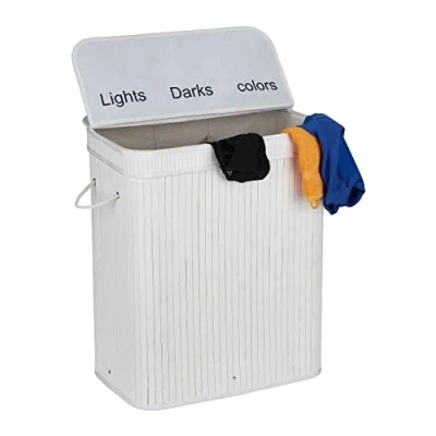 Afbeelding van Relaxdays wasmand bamboe wassorteerder 3 vakken 63 x 55 cm diverse kleuren wit