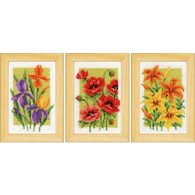 Afbeelding van Zomerbloemen Aida Miniatuur Vervaco Set van 3 Borduurpakket PN 0164189