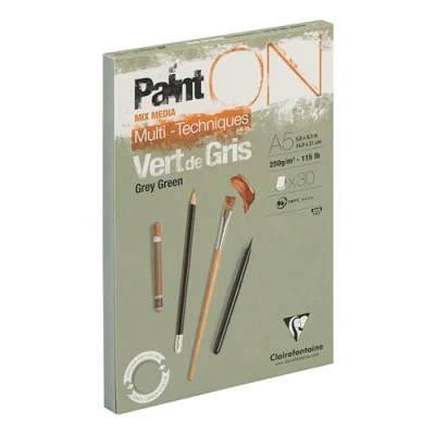 Afbeelding van Karton Mixed Media Blok Grijs Groen A5 250 grams ClaireFontaine 30 vellen