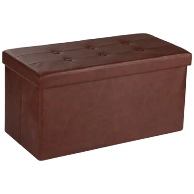 Afbeelding van COSYLAND Poef voor opslag, zitbank, container, voetenbank, opbergbank slaapkamer, inklapbaar, kunstleer, 76 x 38 cm (roodbruin)