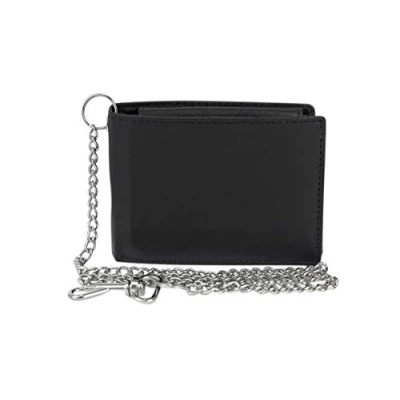 Afbeelding van LEAS Biker RFID portemonnee met ketting voor dames en heren, zeer dun veilig, blokkering geschenkdoos, echt leer, zwart, standaardcollectie, 11,5 x 9 cm,, zwart.,
