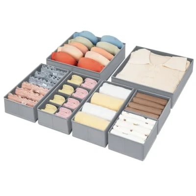 Afbeelding van DIMJ Set van 7 Lade organizers vliesstof, Opvouwbare Opbergdozen, Opbergen Ondergoed, Opbergdoos, Ideaal voor BH‘s en Sokken, Grijs