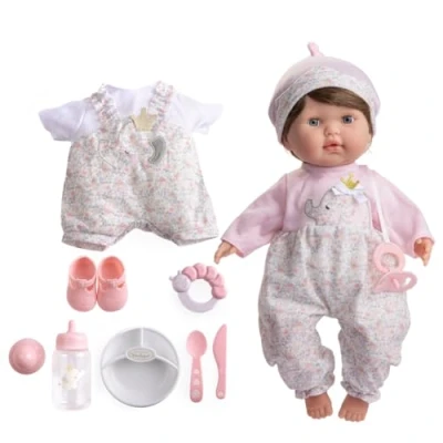 Afbeelding van JC TOYS Berenguer Boutique pop, zacht lichaam, 38 cm, ogen openen en sluiten, bruin haar, inclusief kleding accessoires, roze, ontworpen door Berenguer, +2 jaar