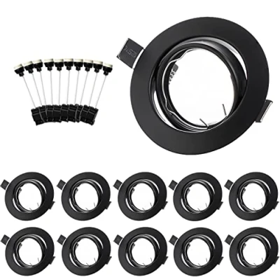 Afbeelding van Bojim Set van 10 GU10 inbouwspots, rond, montageframe 230 V, led inbouwspot, zwart, 30 graden draaibaar, fitting voor led, halogeenlampen, inbouwspots