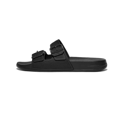 Afbeelding van Fitflop Iqushion TWO BAR Buckle Slides Badslippers, Dames, Maat: 41, All black Kunststof