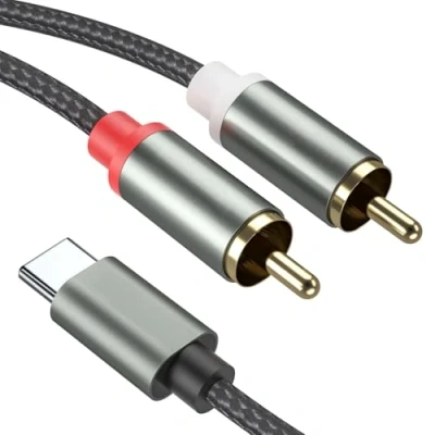 Afbeelding van Froggen USB type C naar 2 RCA audiokabel, stekker cinch stekker, compatibel met iPhone Huawei Samsung Xiaomi laptop versterker thuisbioscoop LG luidspreker tv dvd hifi