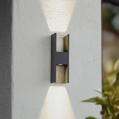 Afbeelding van Lucande LED buitenwandlamp Lavrin, zwart/grijs, aluminium