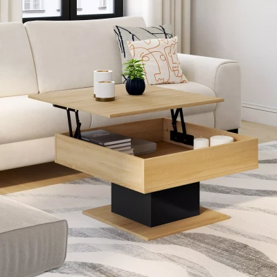 Afbeelding van Table basse plateau relevable EDEN carrée bois et noir