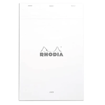 Afbeelding van RHODIA 19601C Bloc Notes Agrafé N19 White A4+ Ligné 80 Feuilles Détachables Papier Clairefontaine Blanc g/m² Couverture en Carte Enduite Souple, Résistante et Imperméable Basics
