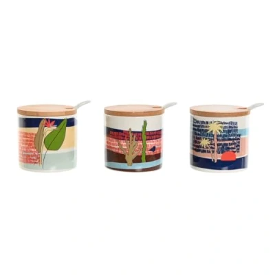 Afbeelding van Suikerpot Home ESPRIT Blauw Groen Roze Lila Bamboe Dolomite 7,5 x cm (3 Stuks)