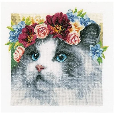 Afbeelding van Ragdoll met Bloemenkrans Evenweave Lanarte Borduurpakket PN 0189340