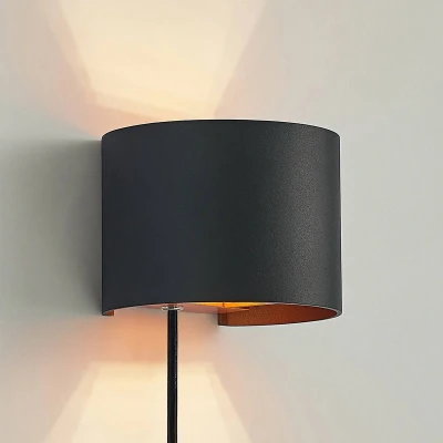 Afbeelding van Arcchio wandlamp Zuzana, rond, zwart, stekker, 13 cm