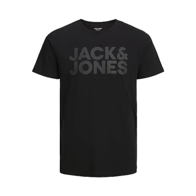 Afbeelding van JACK &amp; JONES Jjecorp Logo Tee Ss O hals Noos T shirt voor heren (1 stuk), Zwart (Black Fit: Slim/Large Print/Black), XS