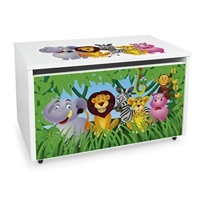 Afbeelding van LEOMARK Witte houten bank met opbergvak voor speelgoed zitting, speelgoedkist op wielen, afmetingen: 71 x 40 46 cm (b d h) (dierentuin)