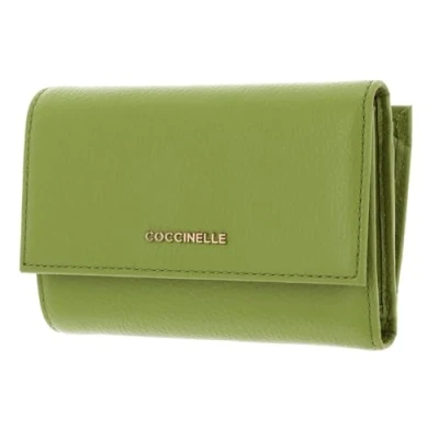 Afbeelding van COCCINELLE Leren Portemonnee Metallic Soft Wallet Grainy Leather Guacamole Groene