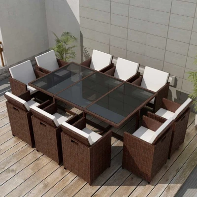 Afbeelding van 11 delige Tuinset met kussens poly rattan bruin
