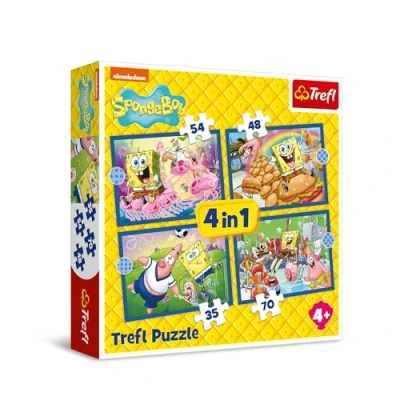 Afbeelding van Trefl SpongeBob, SpongeBob onderwaterleven 4 in 1 puzzel, puzzels, 35 tot 70 stukjes verschillende moeilijkheidsniveaus, voor kinderen vanaf jaar