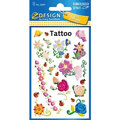 Afbeelding van Avery Tattoo etiket Z design Kids pakje a 1 vel bloemen