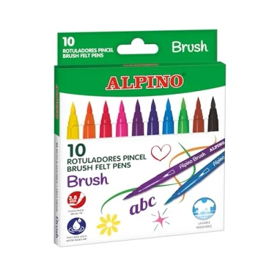 Afbeelding van Alpino Etui met 12 Brush viltstiften Super wasbare Markers Letterstiften voor kinderen penseelpunt 3,8 mm Lange houdbaarheid en weerstand