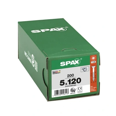 Afbeelding van Spax Spaanplaatschroef platverzonken kop verzinkt T Star T20 deeldraad 5.0x120mm (per 200 stuks)