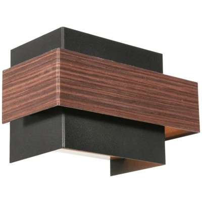 Afbeelding van Wandlamp Muro Zwart Houtlook 2 x 3 Watt 3368E