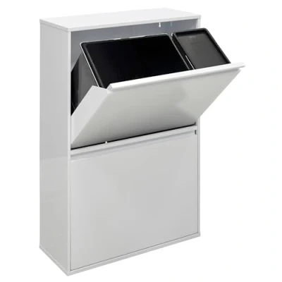Afbeelding van Arregui CR601 B2 Recyclingafvalemmer van staal met 4 vakken, 23 + 11 17 l (68 l), keukenafvalemmer, recyclingcontainer voor thuis, emmer 24 liter containers, wit