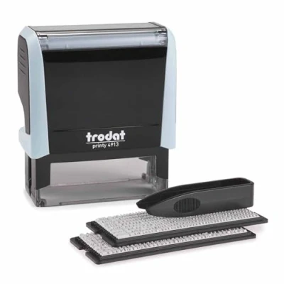Afbeelding van Trodat Printy 4913 Zelfkleurende stempel, personaliseerbaar, pastelblauw, kan meerdere keren worden vervangen, zwarte inkt, afdrukformaat 57 x 21 mm, max. 6 regels tekst