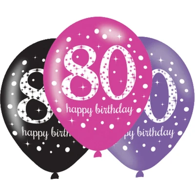 Afbeelding van Ballonnen 80 jaar Birthday Sparkling Pink 27,5cm 6 stuks